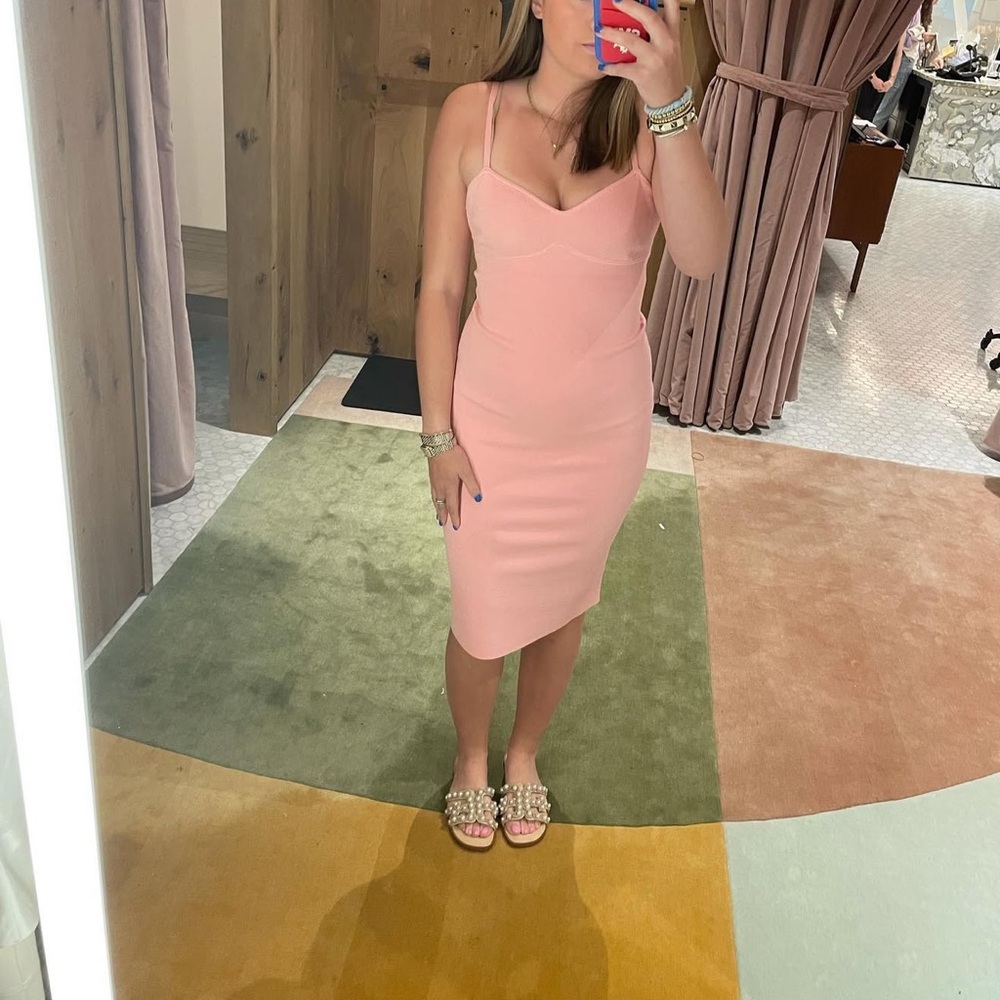 Babaton Pink Lariat Sweetheart Midi knit Dress